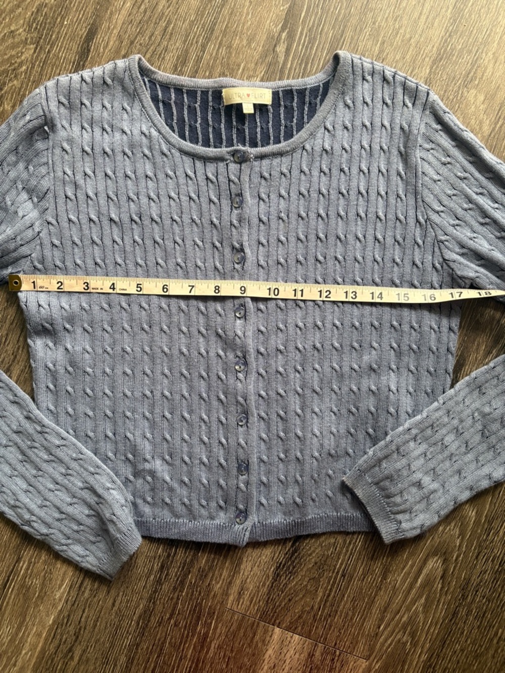 Cable-Knit Button Front Blue Cardigan - Picture 4 of 6